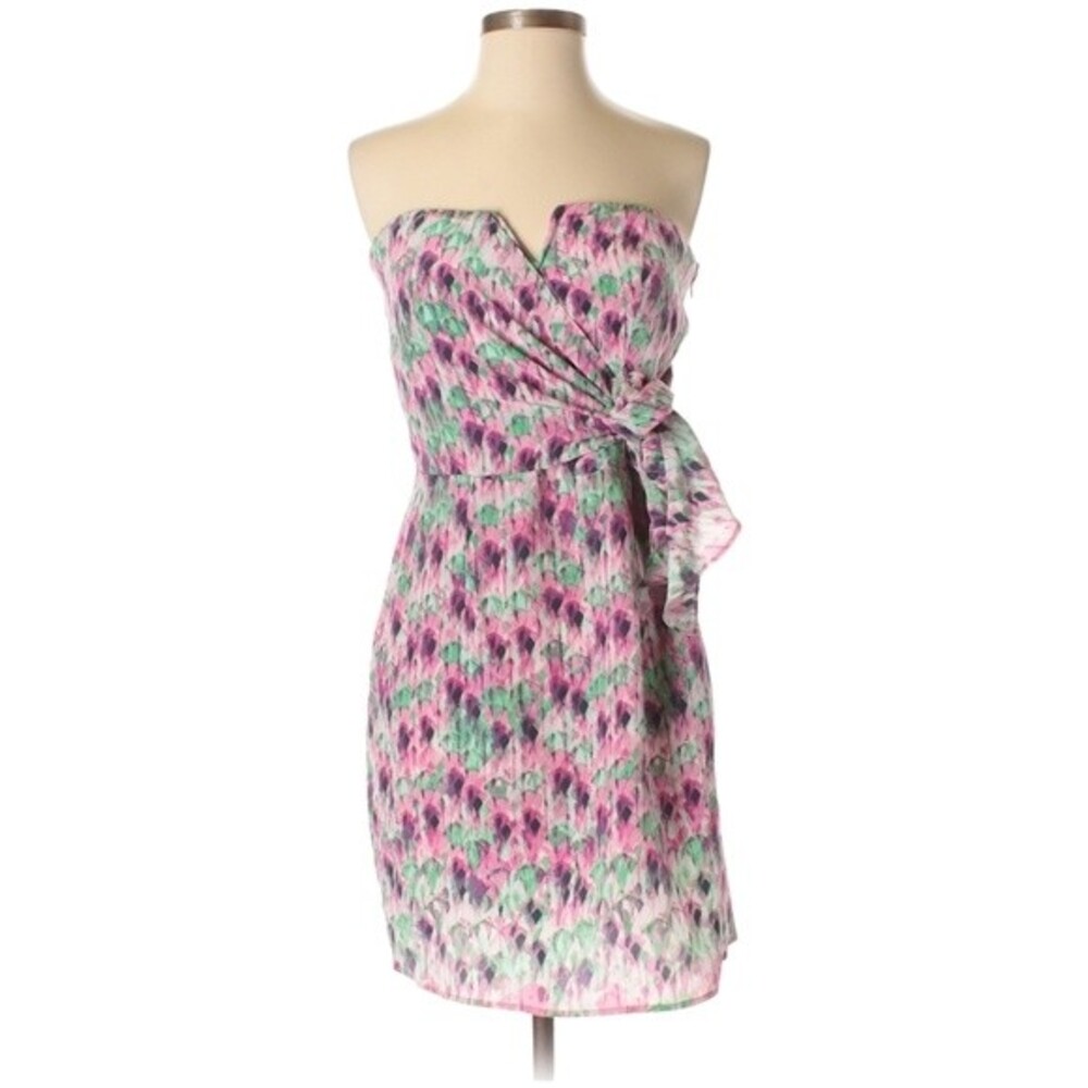 Presley Skye 100% Silk Dress Size S Pink White Abstract Fairy Whimsy Dressy‎ Kei